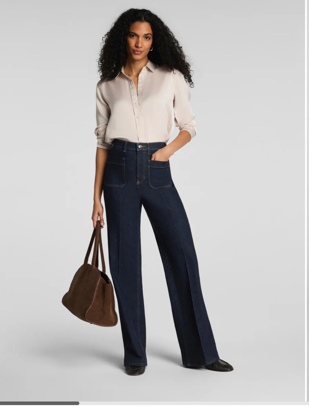 SPANX Dark Indigo High-Rise Wide-Leg Jeans